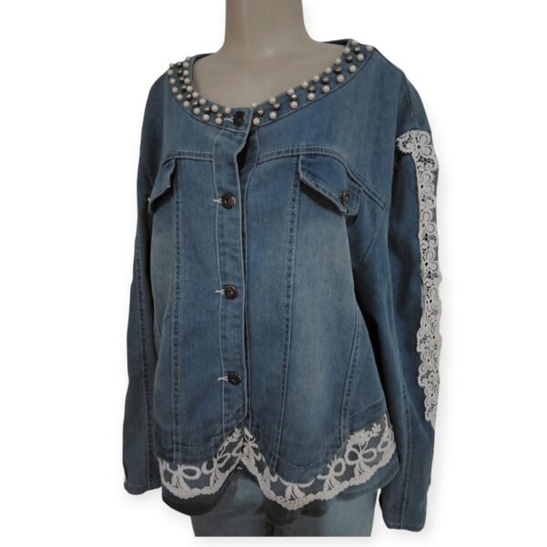Jaqueta Jeans com Detalhes em Renda Tamanho M